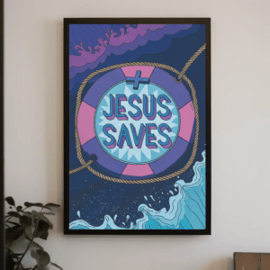"Jesus Saves" Christian Art Print Poster Illustration Wall Home Decor - Salvation & Hope, Printable, Easy Digital Download
