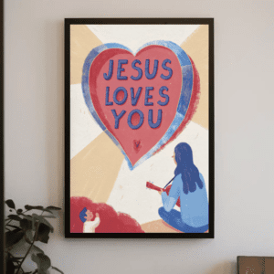 "Jesus Loves You" Worship Scene Christian Art Print Poster Illustration Wall Home Decor - Sharing Faith & Love, Printable, Easy Digital Download