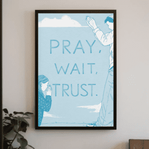 "Pray Wait Trust" Calming Christian Printable Art | Psalm 27:14 Inspired Faith Poster | Minimalist Scripture Wall Decor | Patience Home Decor Gift | Instant Digital Download