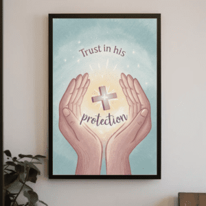 "Trust in His Protection" Comforting Christian Printable Art | Psalm 91 Inspired Faith Poster | Handheld Cross Scripture Wall Decor | Safety & Security Home Decor Gift | Instant Digital Download