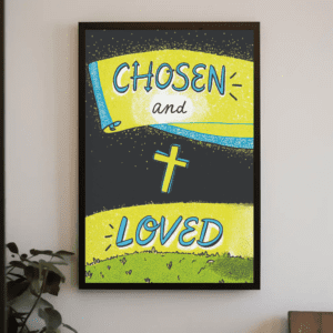 "Chosen and Loved" Affirming Christian Printable Art | 1 Peter 2:9 Inspired Faith Poster | Colorful Cross Scripture Wall Decor | Identity in Christ Home Decor Gift | Instant Digital Download