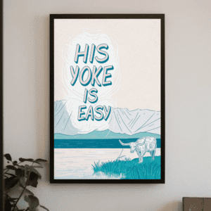 "His Yoke Is Easy" Gentle Landscape Christian Printable Art | Matthew 11:30 Faith Poster | Pastel Ox Scripture Wall Decor | Rest & Peace Home Decor Gift | Instant Digital Download