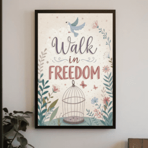 "Walk in Freedom" Floral Birdcage Christian Printable Art | 2 Corinthians 3:17 Faith Poster | Spiritual Liberty Wall Decor | Uplifting Home Decor Gift | Instant Digital Download