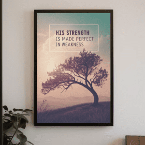 "His Strength is Made Perfect in Weakness" Resilient Tree Christian Printable Art | 2 Corinthians 12:9 Faith Poster | Encouragement Wall Decor | Strength Home Decor Gift | Instant Digital Download