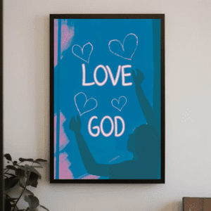 "Love God (Matthew 22:37)" Blue & Pink Christian Printable Art Faith Poster Illustration Wall Home Decor - Greatest Commandment, Printable, Instant Digital Download