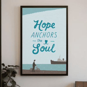 "Hope Anchors the Soul (Hebrews 6:19)" Teal Textured Christian Printable Art Hope Poster Coastal Illustration Wall Decor - Peace Scripture Art, Instant Digital Download