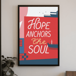 "Hope Anchors The Soul (Hebrews 6:19)" Red & Blue Modern Christian Printable Art Hope Poster Nautical Wall Home Decor - Stability Scripture Art, Printable, Instant Digital Download