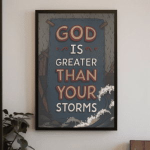 "God Is Greater Than Your Storms" Banner Style Christian Printable Art Encouragement Poster Waves Wall Home Decor - Sovereignty & Refuge (Psalm 46), Printable, Instant Digital Download